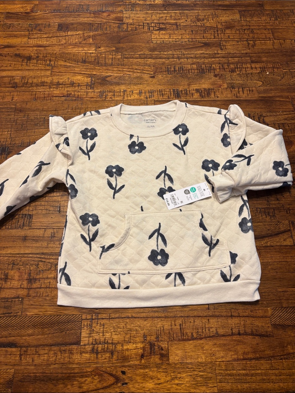Carter's Cream Quilted Sweatshirt with Navy Floral Print